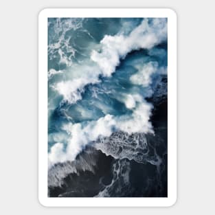 Waves on a black beach in Iceland - Aerial Landscape Photography Sticker